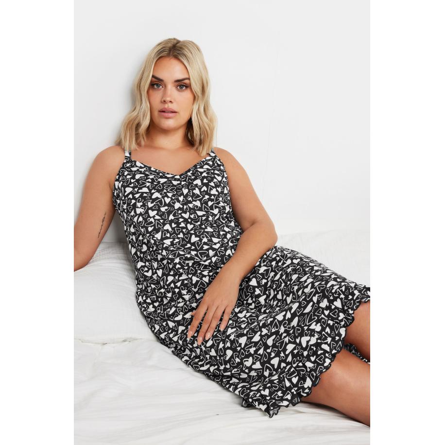 Yours Chemise Met Hartjesprint En Ruchezoom In Zwart/Wit Size 66-68 Zwart