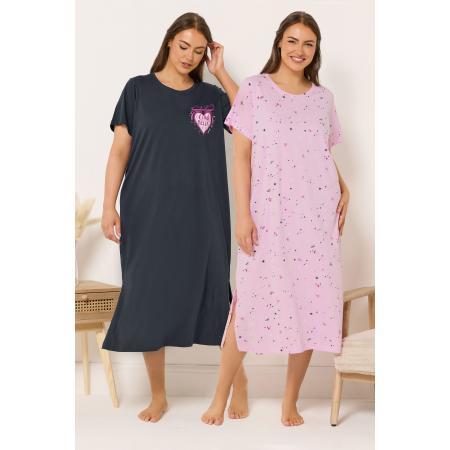 Yours 2 Pack Curve Marineblauwe Ciao Bella Midaxi Nachthemden Size 66-68