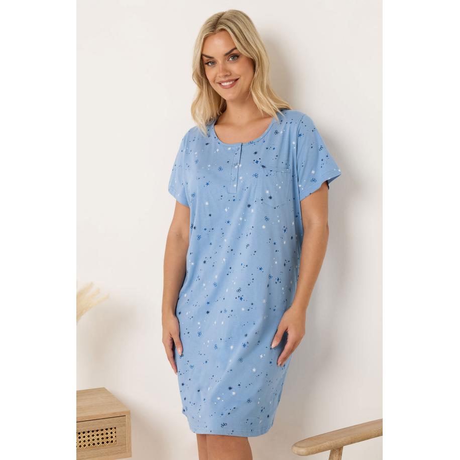 Yours Blauwe Nachtjapon Met Strik En Sterren Size 66-68 Blauw