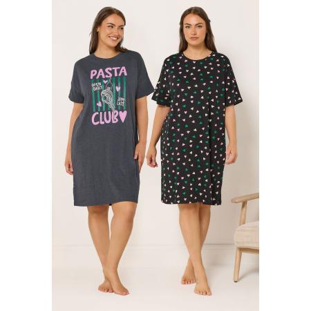 Yours 2 Pack Curve Grijze Pasta Club Nachthemden Size 66-68