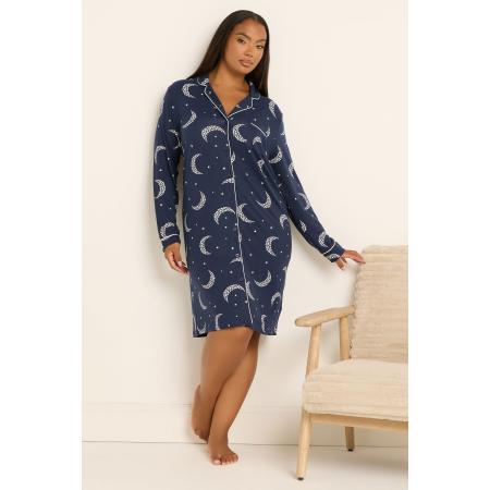 Yours Curve Navy Blue Moon & Star Button Soft Touch Nachthemd Size 66-68