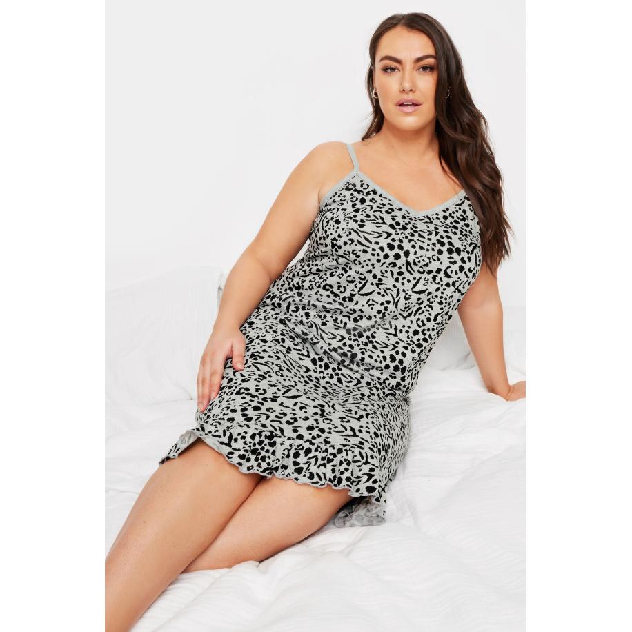 Yours Chemise Van Katoen Met Luipaardprint In Grijs/Zwart Size 62-64 Grijs