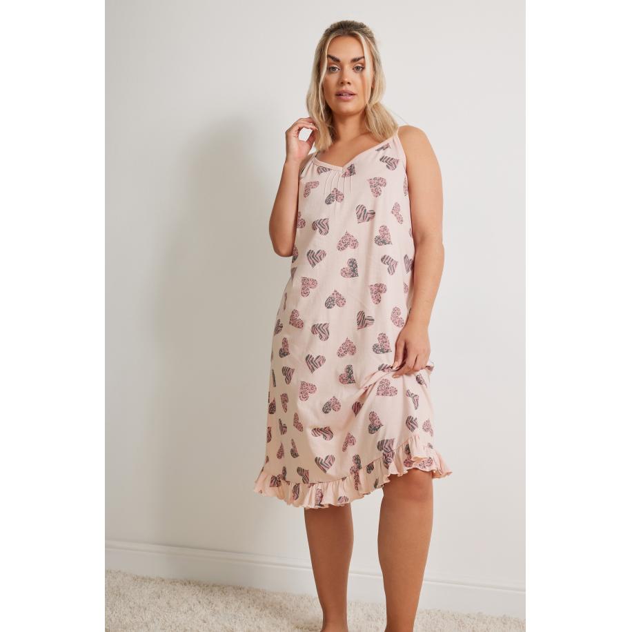 Yours Chemise Met Hartjesprint En Ruchezoom In Lichtroze Size 62-64 Roze