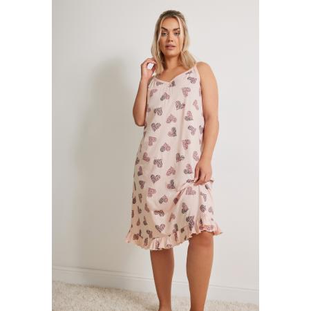 Yours Chemise Met Hartjesprint En Ruchezoom In Lichtroze Size 62-64