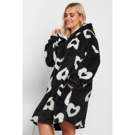 Yours Oversized Dekenhoodie Met Hartontwerp In Zwart Size 54-68