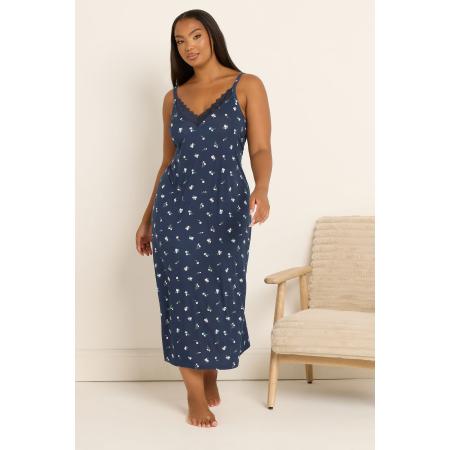 Yours Curve Marineblauwe Bloemenzachte Chemise Nachtjapon Size 66-68