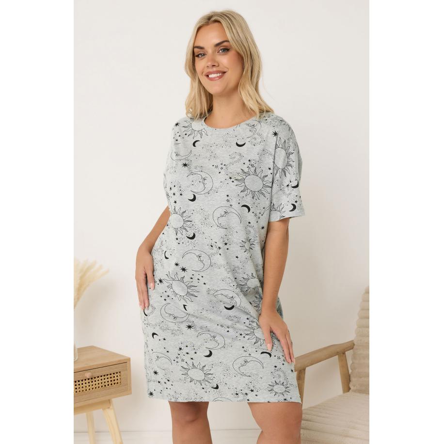 Yours Curve Grijs Nachthemd Met Sterrenprint Size 66-68 Grijs