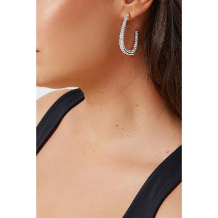 Yours Halve Oorringen Met Diamantjes In Zilversize One Size