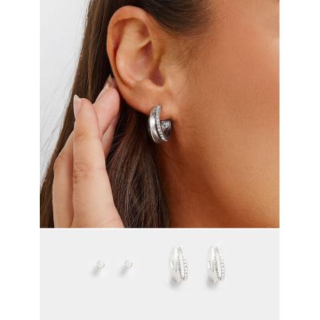 Yours 2Pack Zilveren Diamanten Creolensize One Size