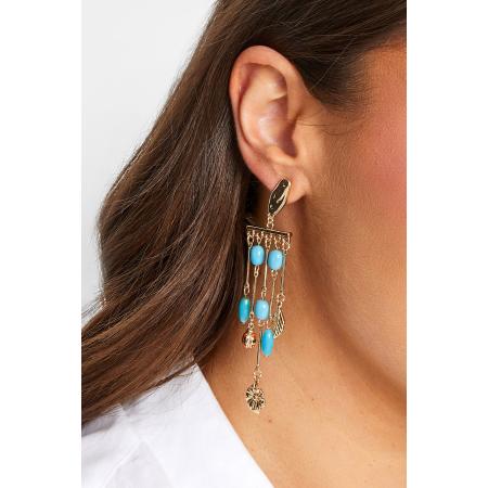 Yours Statement Oorbellen Met Blauwe Kralen In Goudsize One Size