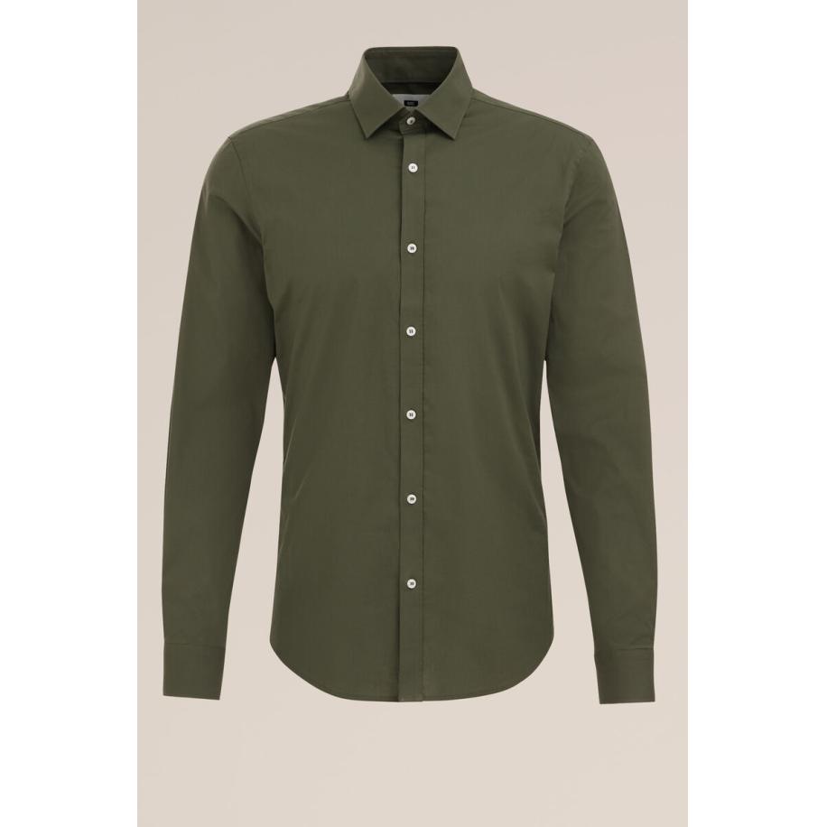 Fundamentals heren anti-odour overhemd met stretch - Slim Fit - Legergroen - Katoen - Maat: XS Groen