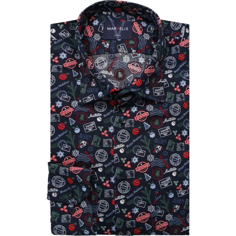 Marvelis Casual Overhemd marine, Bedrukt Blauw