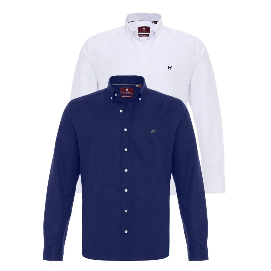 Williot Williot Overhemd navy / wit -