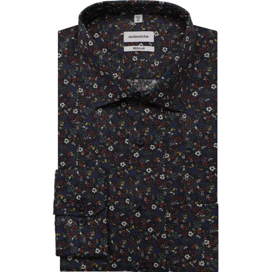 Seidensticker Overhemd blauw, Bloemen Blauw