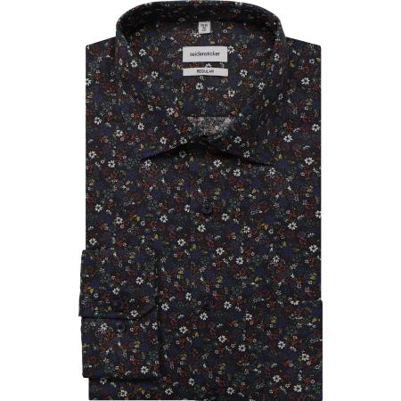 Seidensticker Overhemd blauw, Bloemen