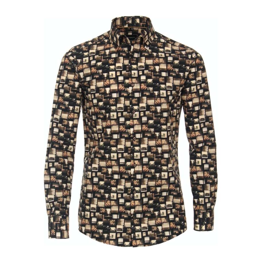 Venti Overhemd zwart, Bedrukt Bruin