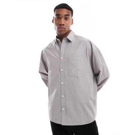 ASOS DESIGN - Oversized overhemd met grijze strepen-Grijs