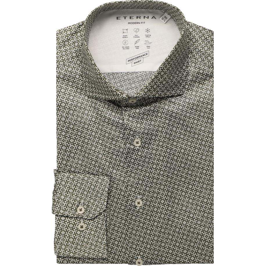 ETERNA Performance Overhemd bruin, Bedrukt Groen