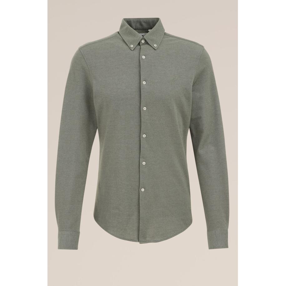 WE Fashion Heren tall fit overhemd van piquéjersey - Slim/Tall fit - Zeegroen - Katoen - Maat: S Groen