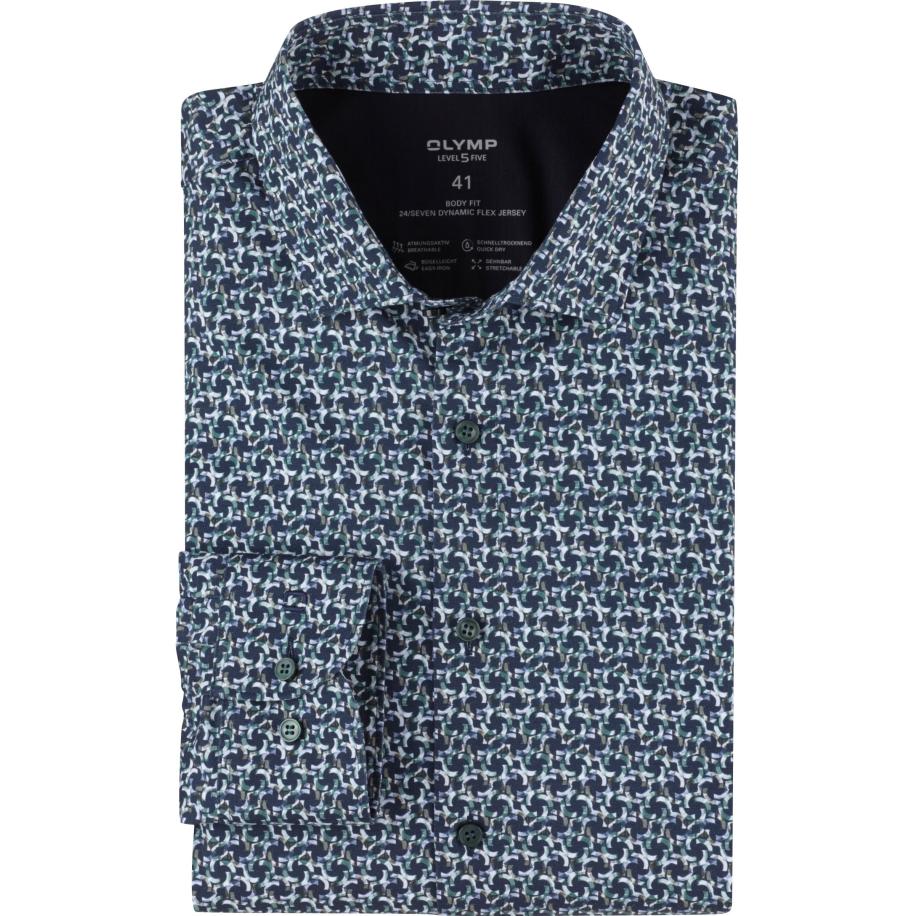 OLYMP Level Five 24/Seven Jersey shirt groen, Bedrukt Groen