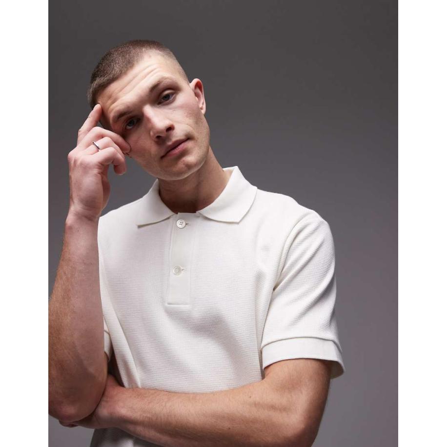 ARKET - Poloshirt van jersey met textuur en korte mouwen in wit Wit