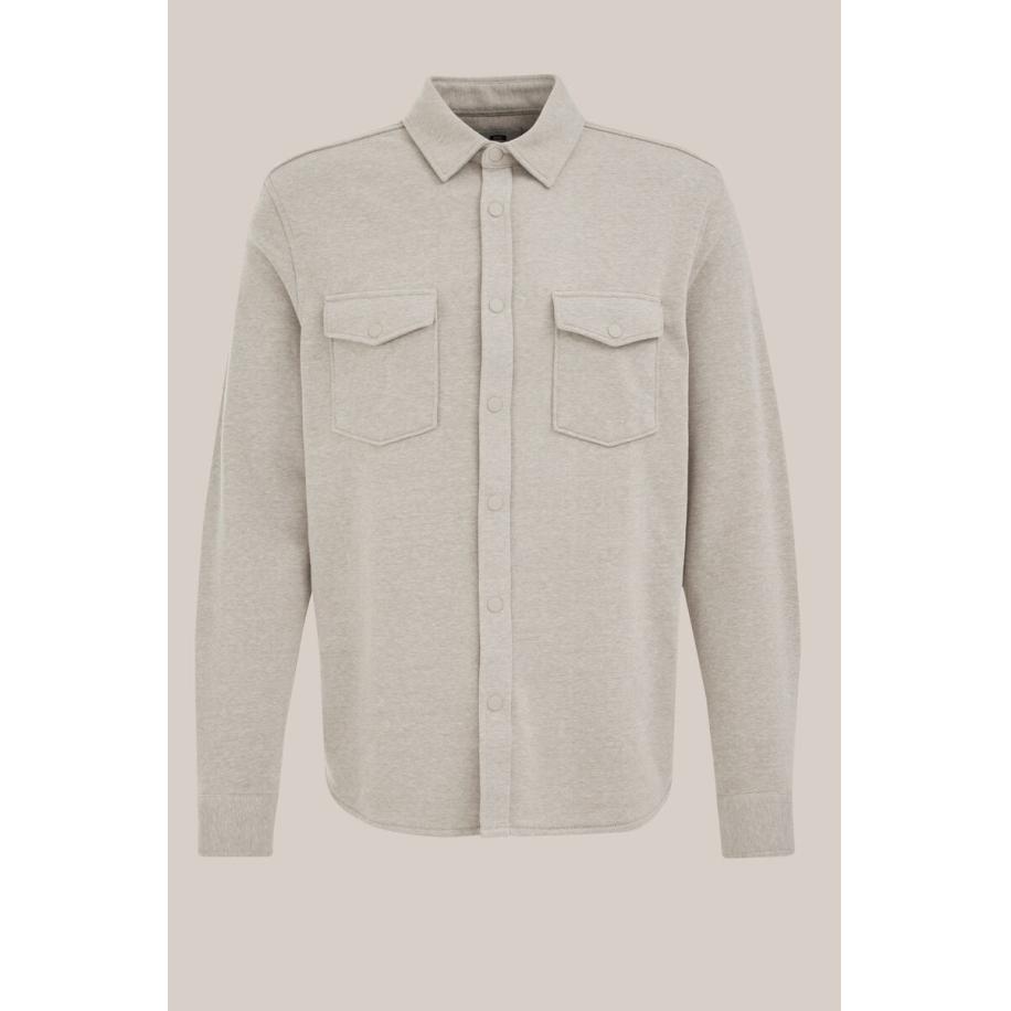 Fundamentals heren Regular fit overshirt van katoenmix - Regular fit - Lichtgrijs gemeleerd - Katoen - Maat: M Grijs