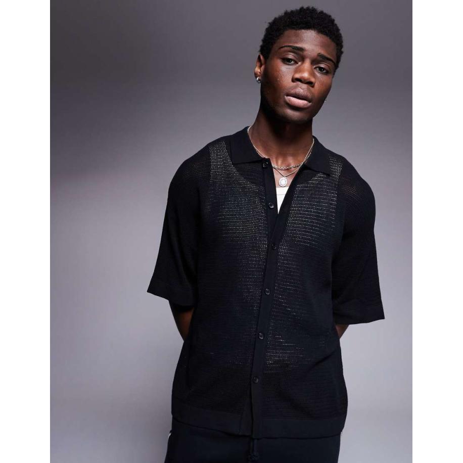 ADPT - Gehaakt overhemd in zwart Zwart