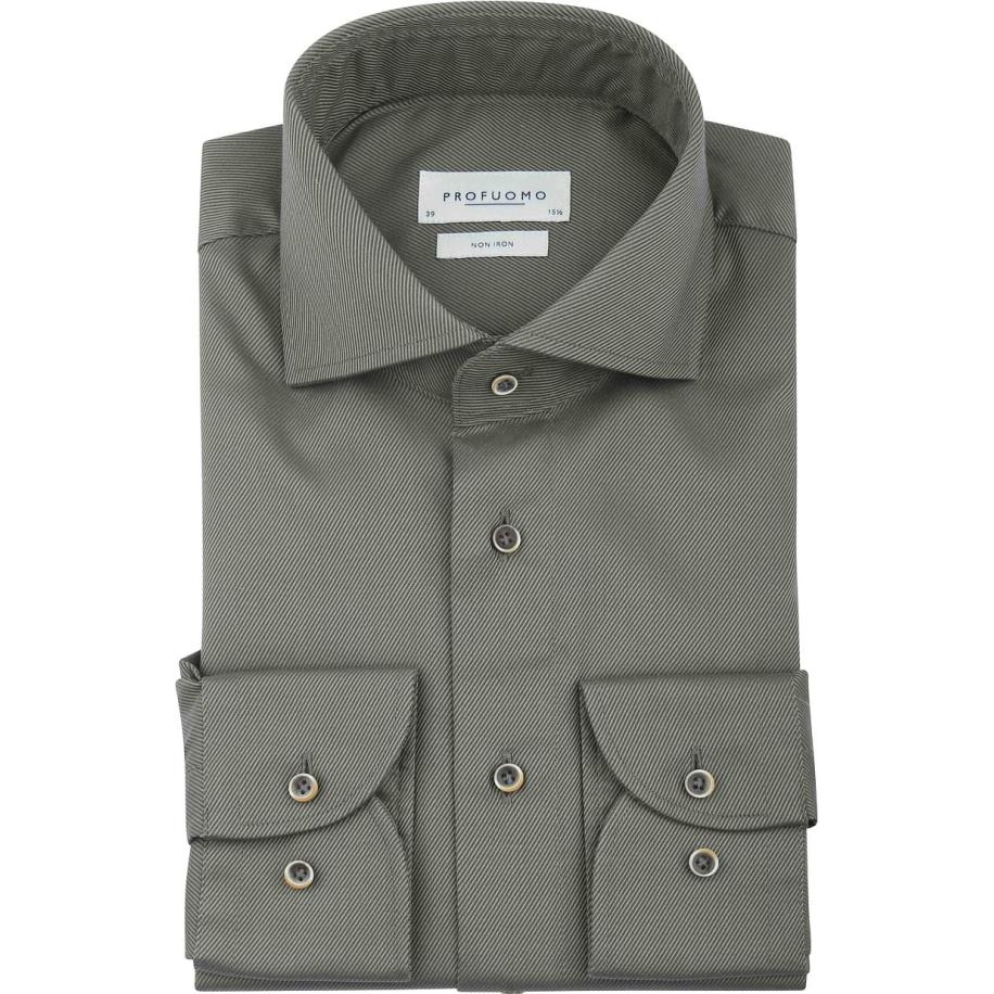 Profuomo Twill Overhemd Donkergroen Groen
