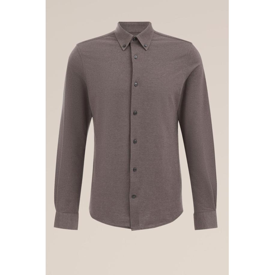 Fundamentals heren Slim fit overhemd van piquéjersey - Slim Fit - Kaneelbruin - Katoen - Maat: L Bruin