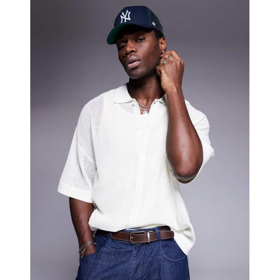 ADPT - Gehaakt overhemd in wit Wit