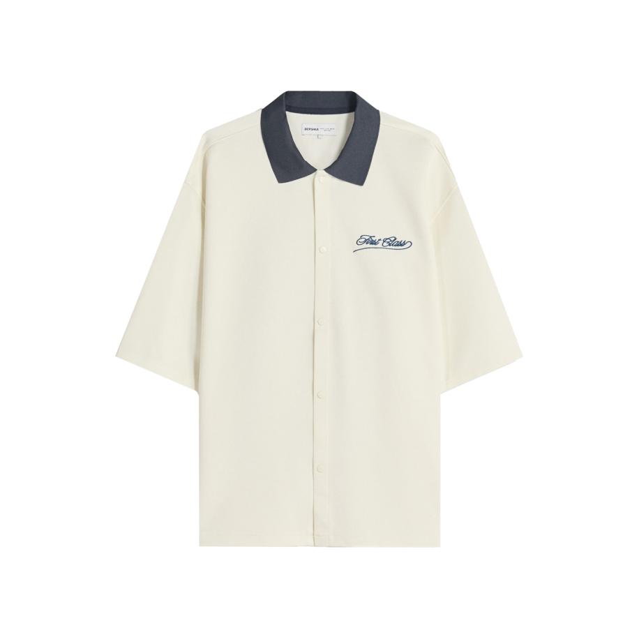 Bershka Bershka Overhemd ecru / donkerblauw / goud -