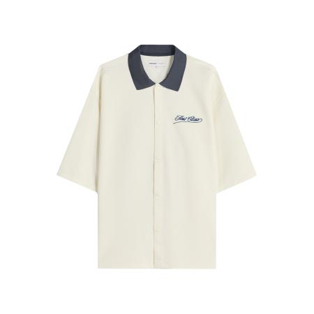 Bershka Bershka Overhemd ecru / donkerblauw / goud