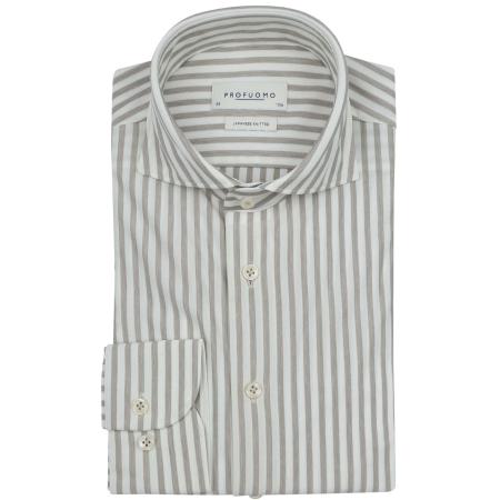 Profuomo Japanese Knitted Overhemd Streep Beige