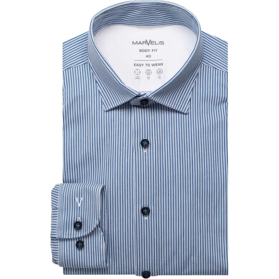 Marvelis Performance Jersey shirt donkerblauw/blauw, Gestreept Blauw