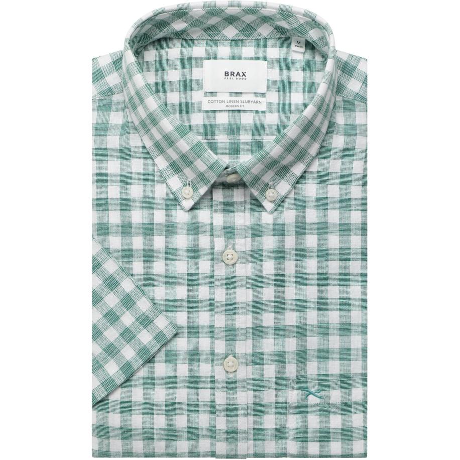 Brax Linnen Overhemd groen, Ruit Groen