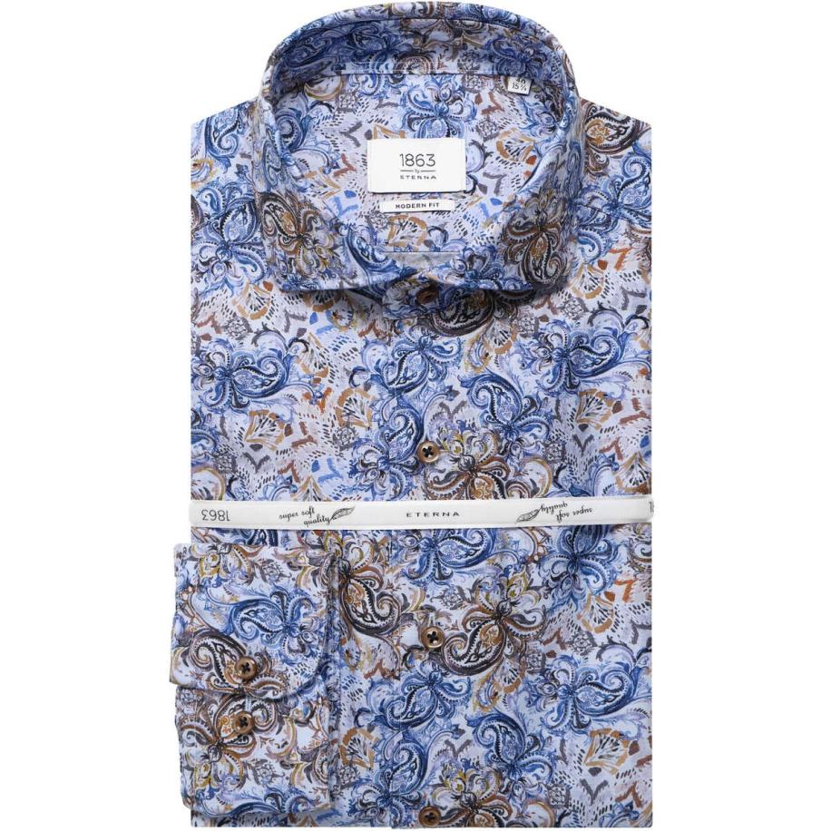 ETERNA 1863 Linnen Overhemd blauw, Bedrukt Blauw