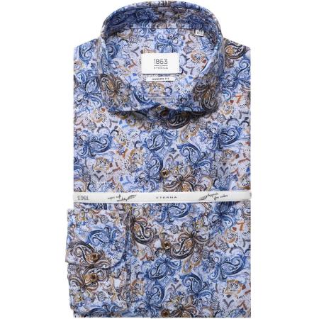 ETERNA 1863 Linnen Overhemd blauw, Bedrukt