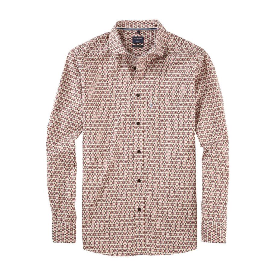 OLYMP Casual Overhemd lichtbeige, Bedrukt Bruin
