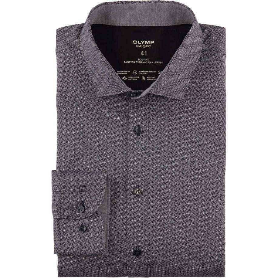 OLYMP Level Five 24/Seven Jersey shirt zwart, Bedrukt Zwart