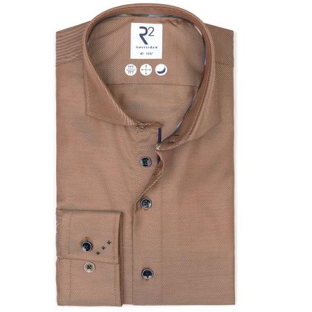 R2 Amsterdam Overhemd bruin, Effen