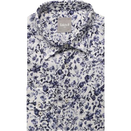 fakts Leisure Linnen Overhemd blauw, Bloemen