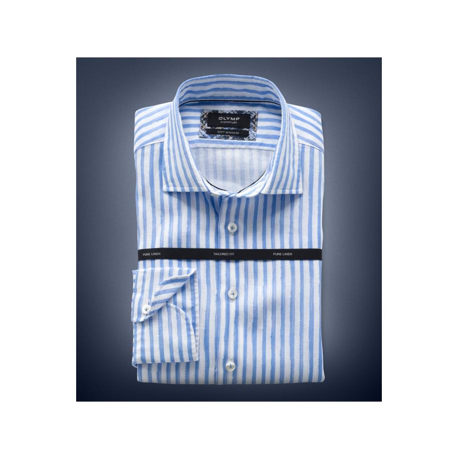 OLYMP SIGNATURE Linnen Overhemd blauw, Gestreept Blauw