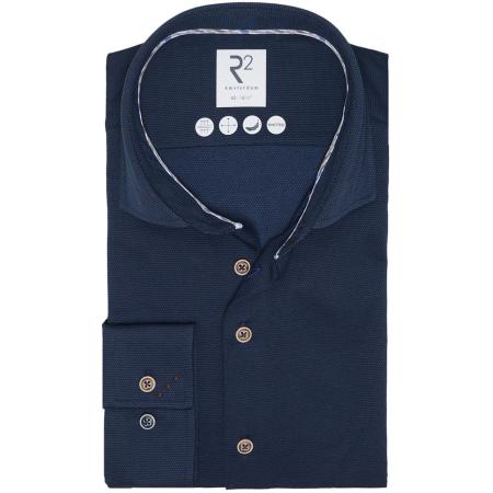 R2 Overhemd Dobby Knitted Navy
