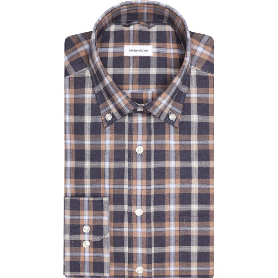 Seidensticker Flanellen Overhemd donkerblauw, Ruit Blauw
