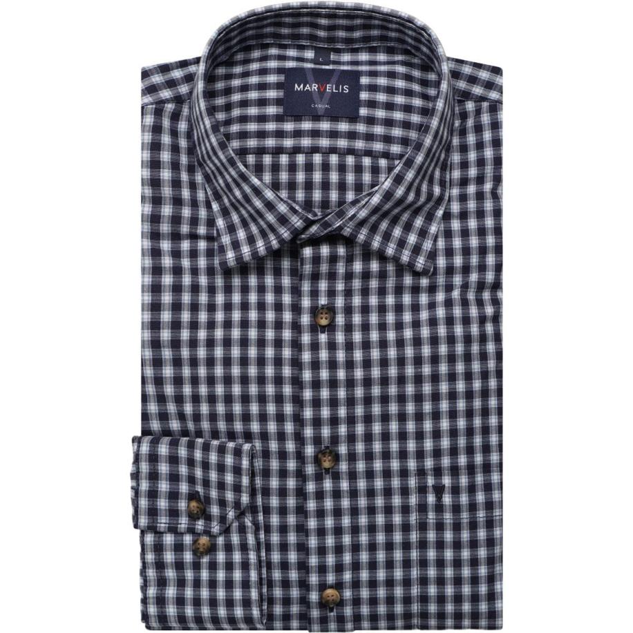 Marvelis Casual Overhemd marine, Ruit Blauw