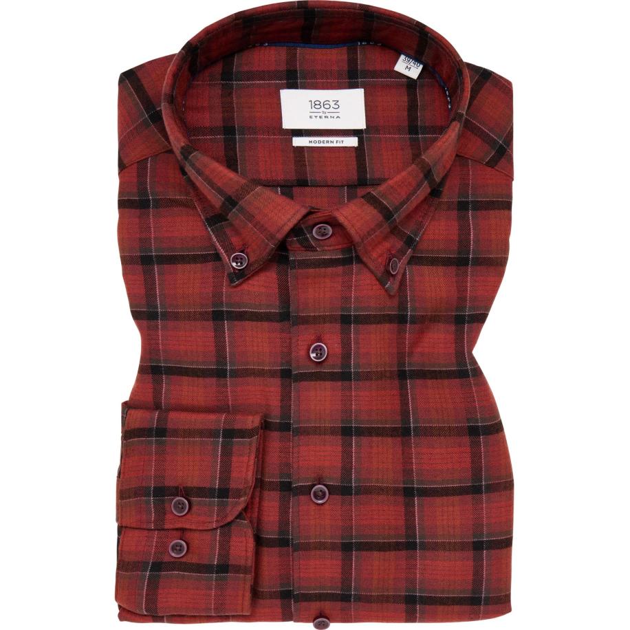 ETERNA 1863 Flanellen Overhemd, Ruit Rood