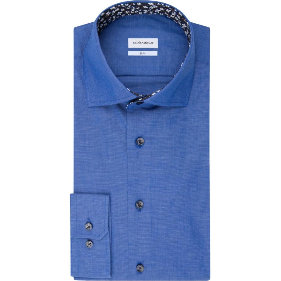 Seidensticker Overhemd blauw, Effen Blauw