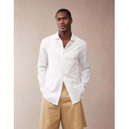 ASOS DESIGN - Net overhemd met linnenlook en open kraag en normale pasvorm in wit