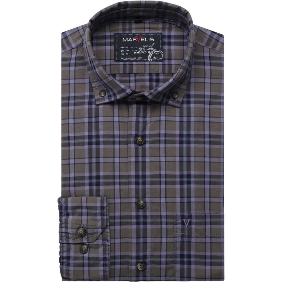 Marvelis Casual Overhemd olijf, Ruit Multicolor