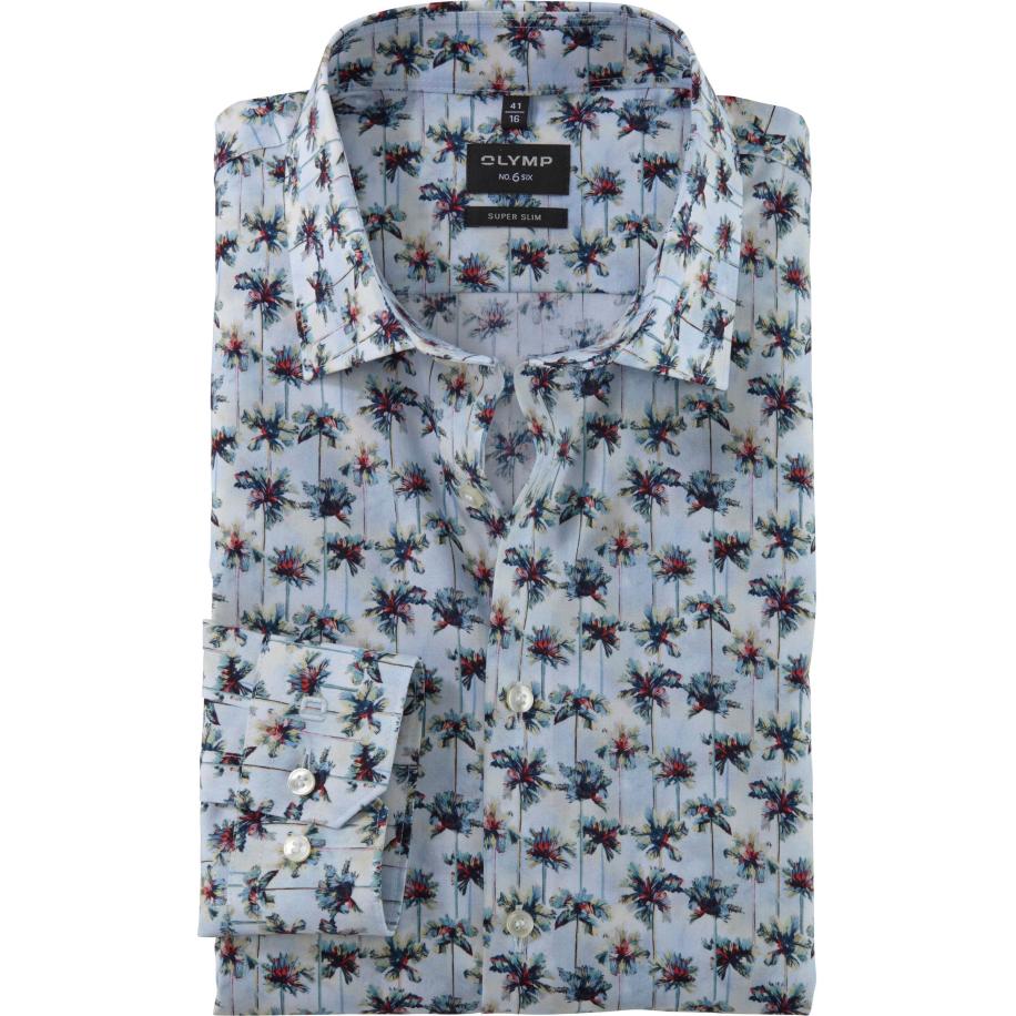OLYMP No. Six Overhemd blauw, Bedrukt Blauw
